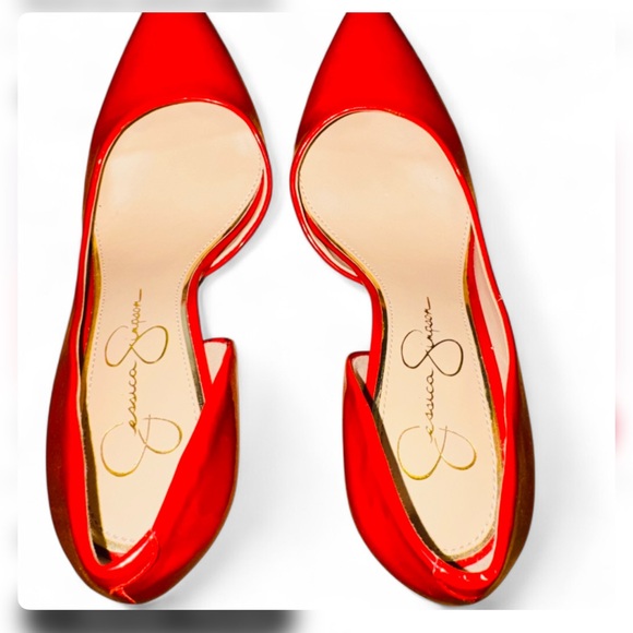 Jessica Simpson Prizma Red Patent D'Orsay Pumps Size 7 Excellent Cond Bold chic - Picture 5 of 13